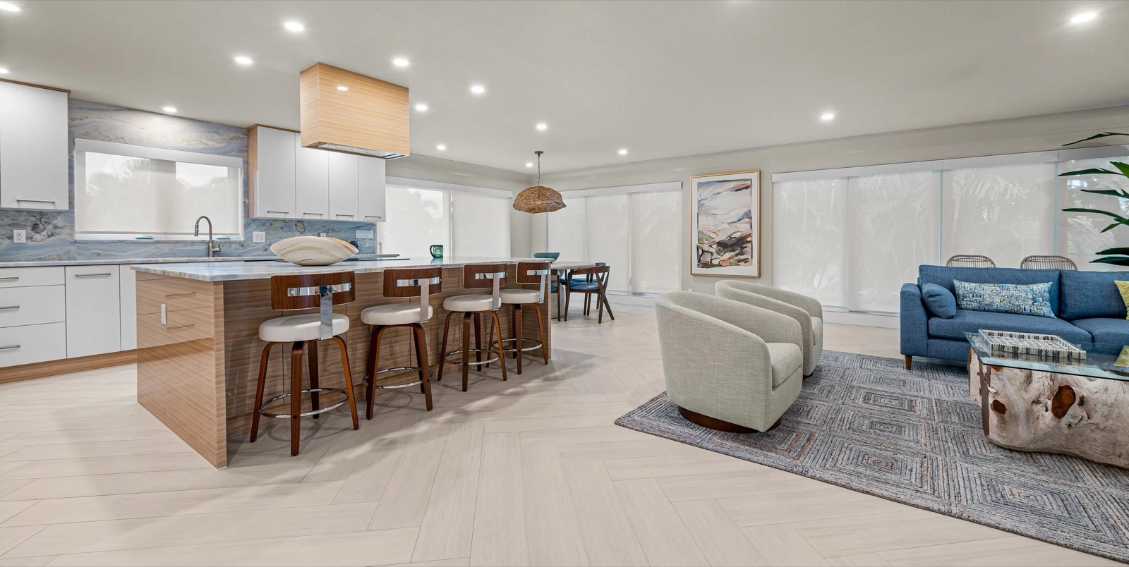 Elegant coastal living room interior by The Painted View Interiors, Fort Lauderdale, Florida